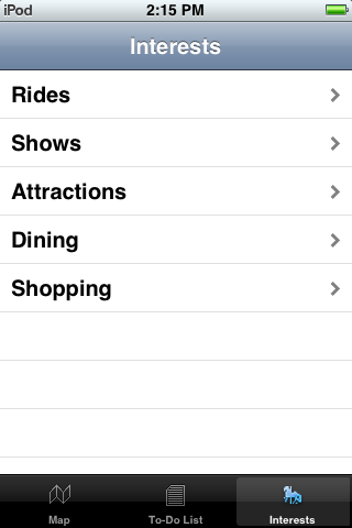 "Interests" Menu "Interests" Menu