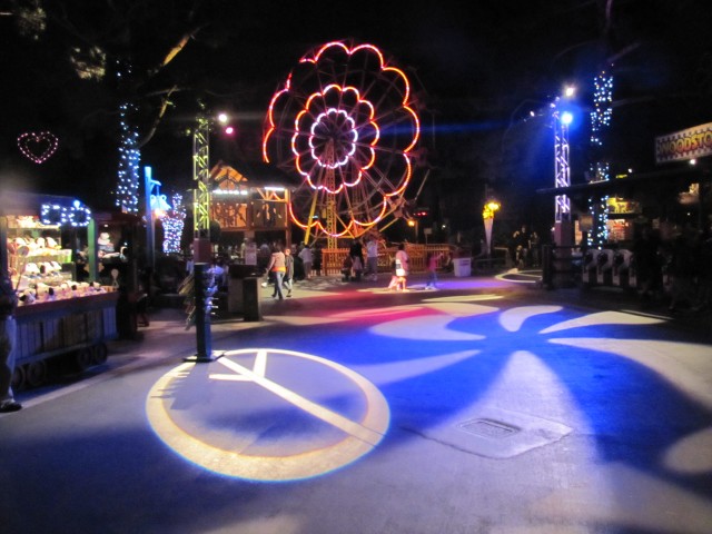 In Snoopy's Starlight Spectacular, the end closest to the Mexican section of the park is dedicated to Sally and her 60's Flower Power style!