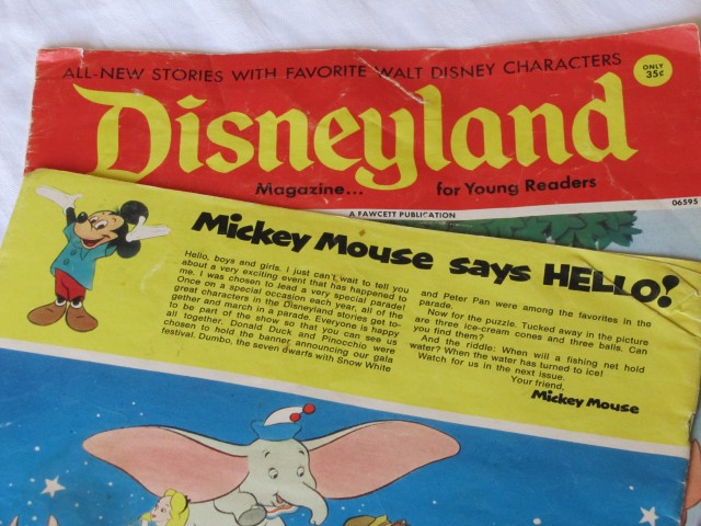 The back of each magazine has a feature titled "Mickey Mouse says HELLO!"