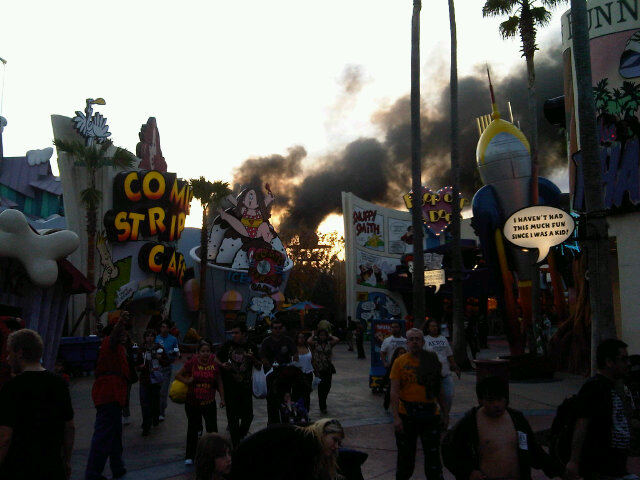 Dudley Do-Right's Ripsaw Falls caught fire New Year's Eve day sending thick black smoke above the park.